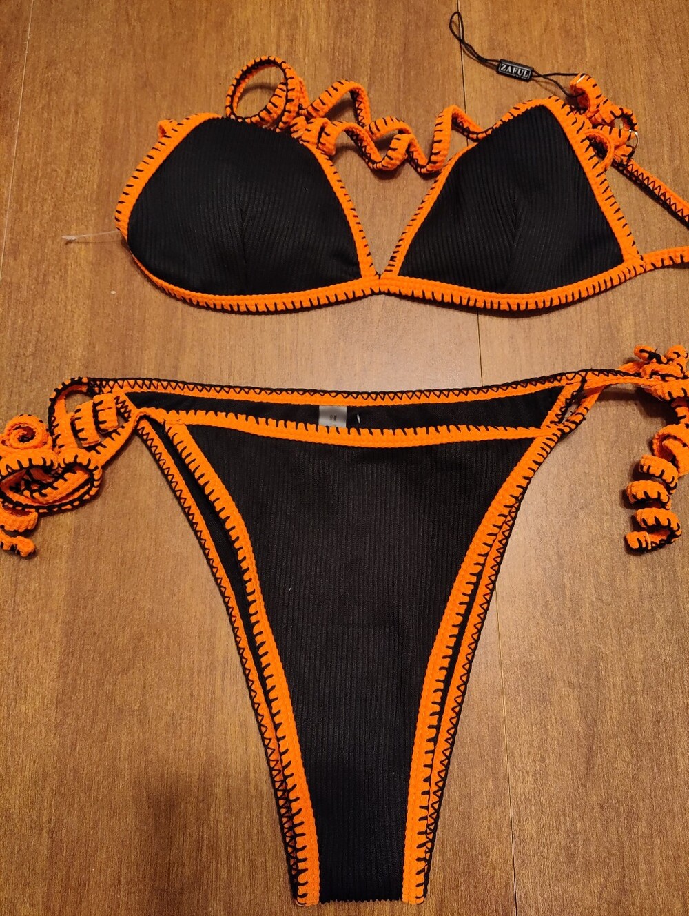ZAFUL Women's Black Bikini with Orange Trim - Two-Piece Swim Set